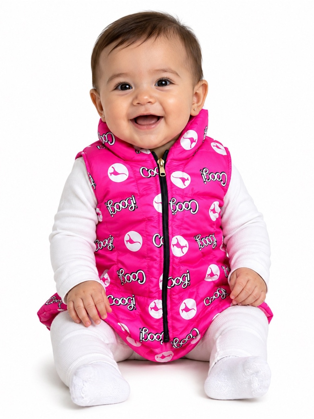 Coogi Hot Pink Sleeveless Zip Up Puffer Vest w/Pockets. Size 6-9 Months.